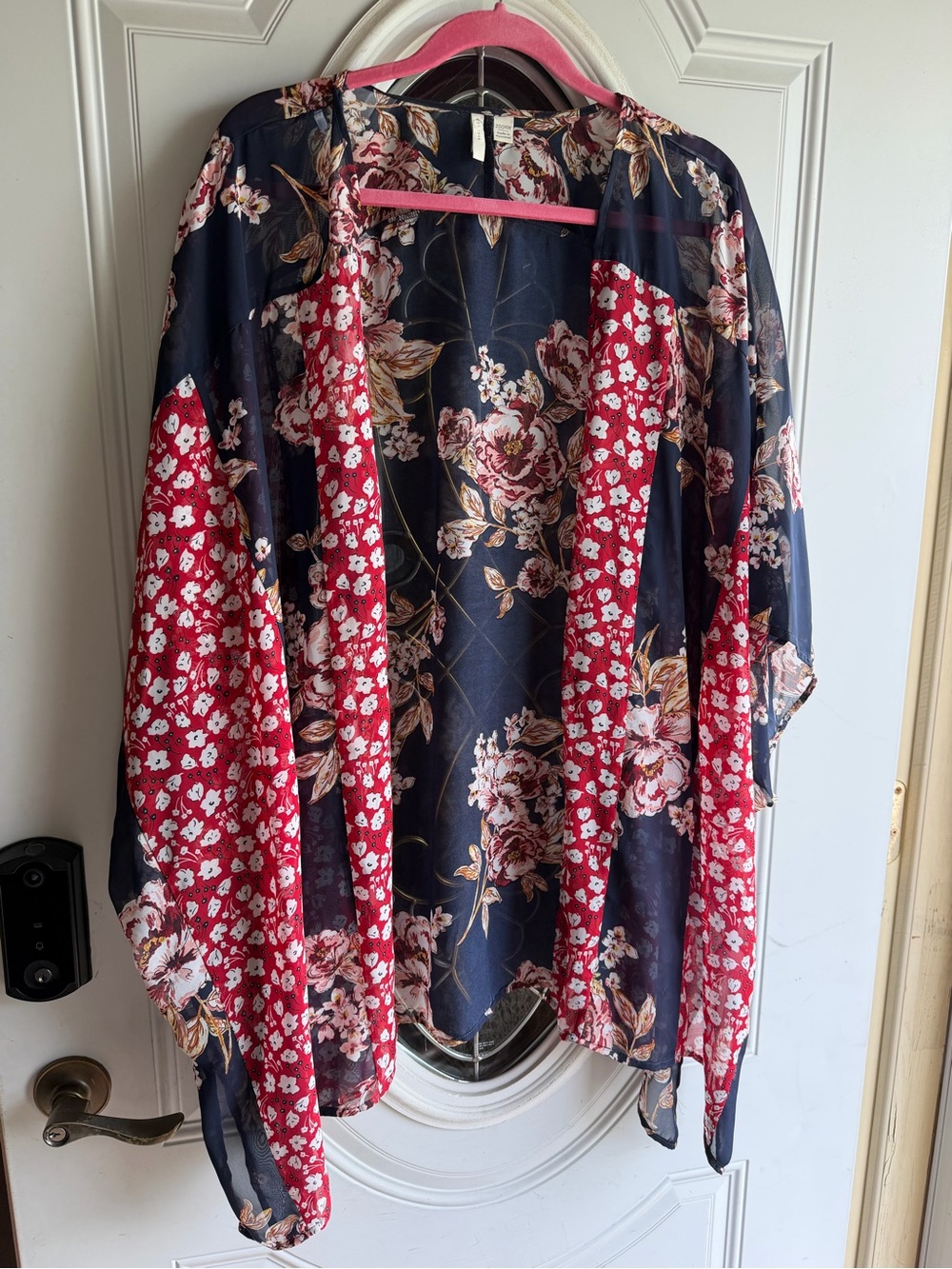 Maurices Navy & Red Floral Sheer Kimono Wrap